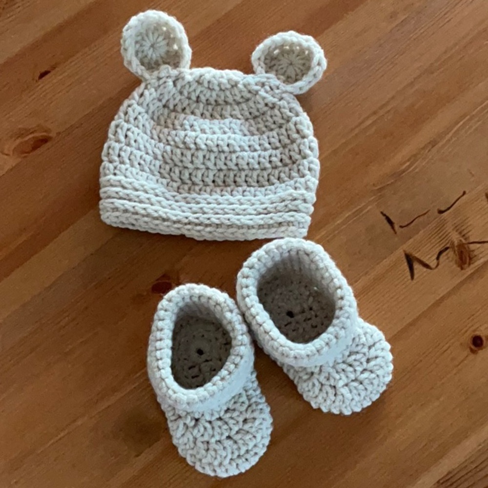 Handmade Crochet Baby Hat and Booties Set